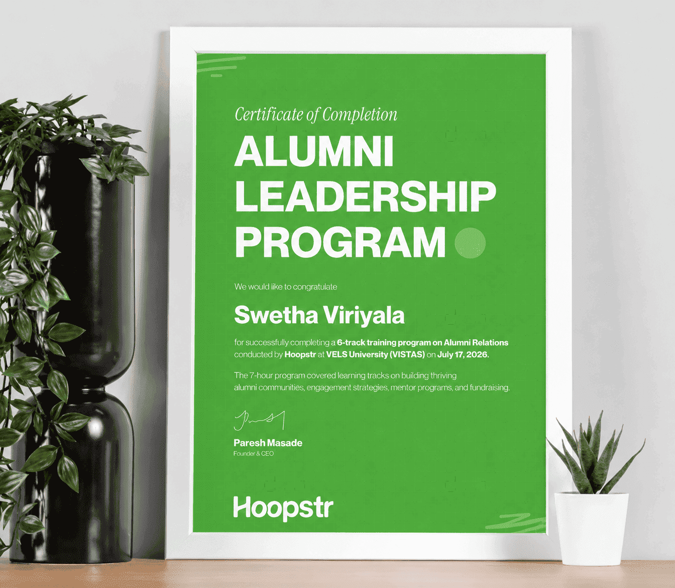 Alumni Leadership Program certificate
